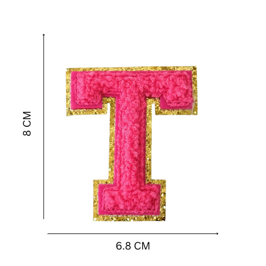 Iron On/Sew On 8cm Glitter Gold Edge Colorful Embroidered Letter "T''