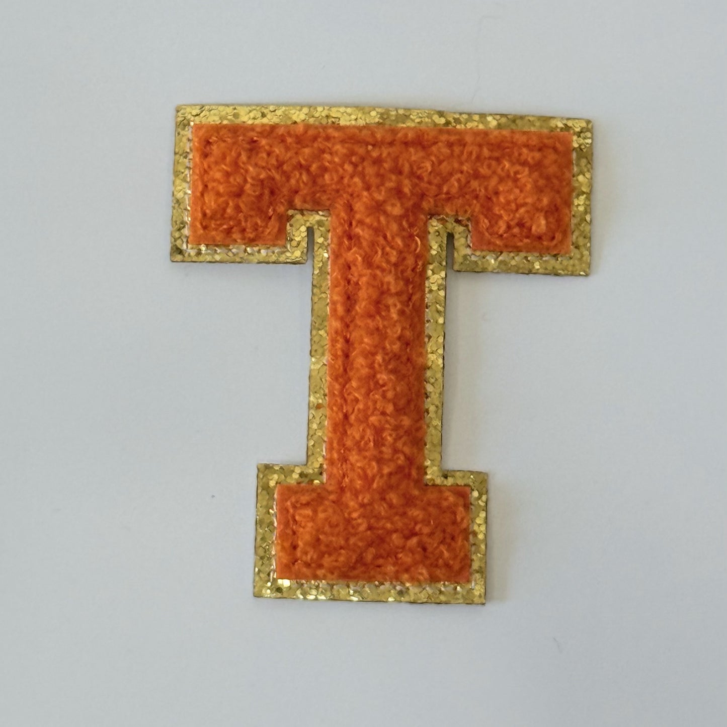 Iron On/Sew On 8cm Glitter Gold Edge Colorful Embroidered Letter "T''