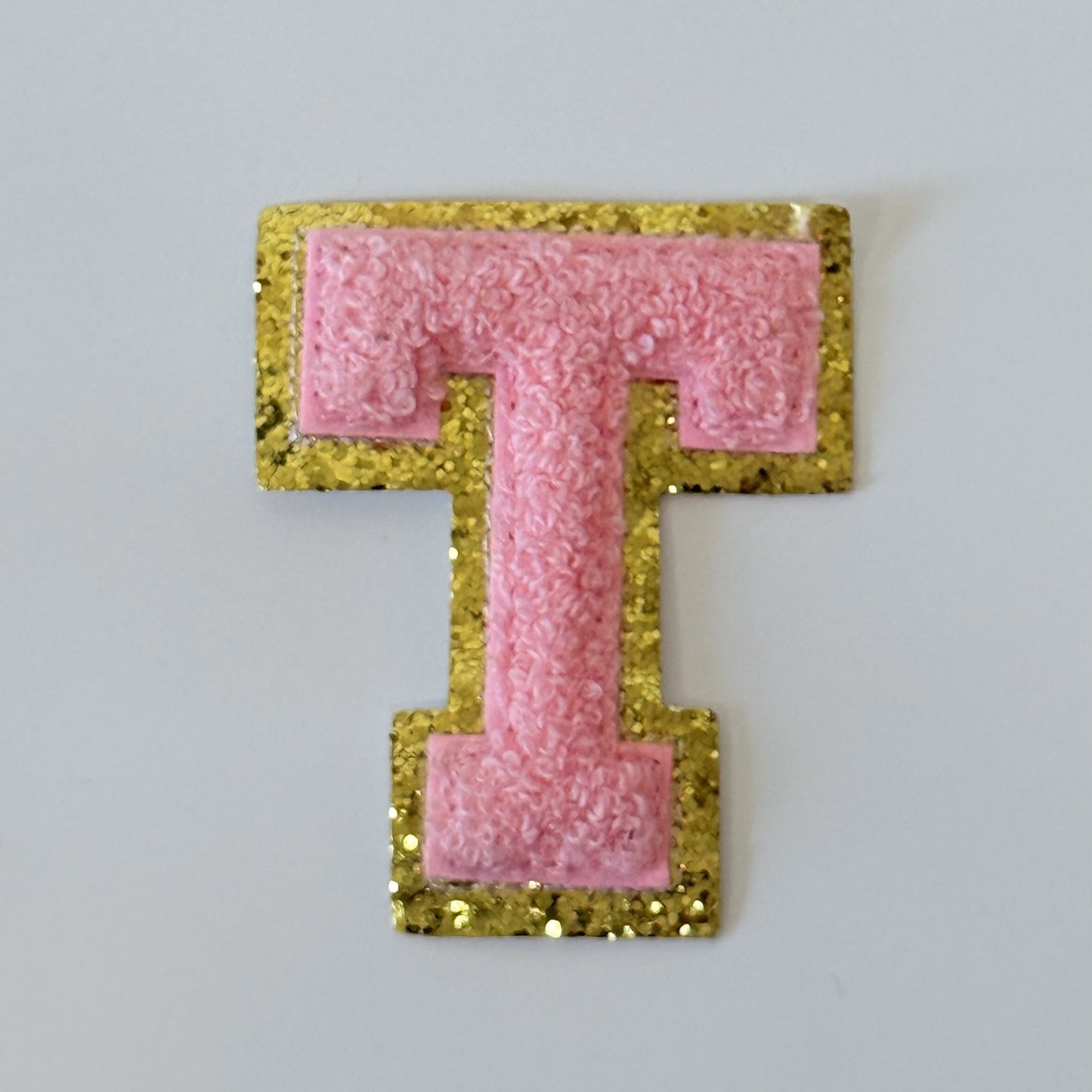Iron On/Sew On 8cm Glitter Gold Edge Colorful Embroidered Letter "T''