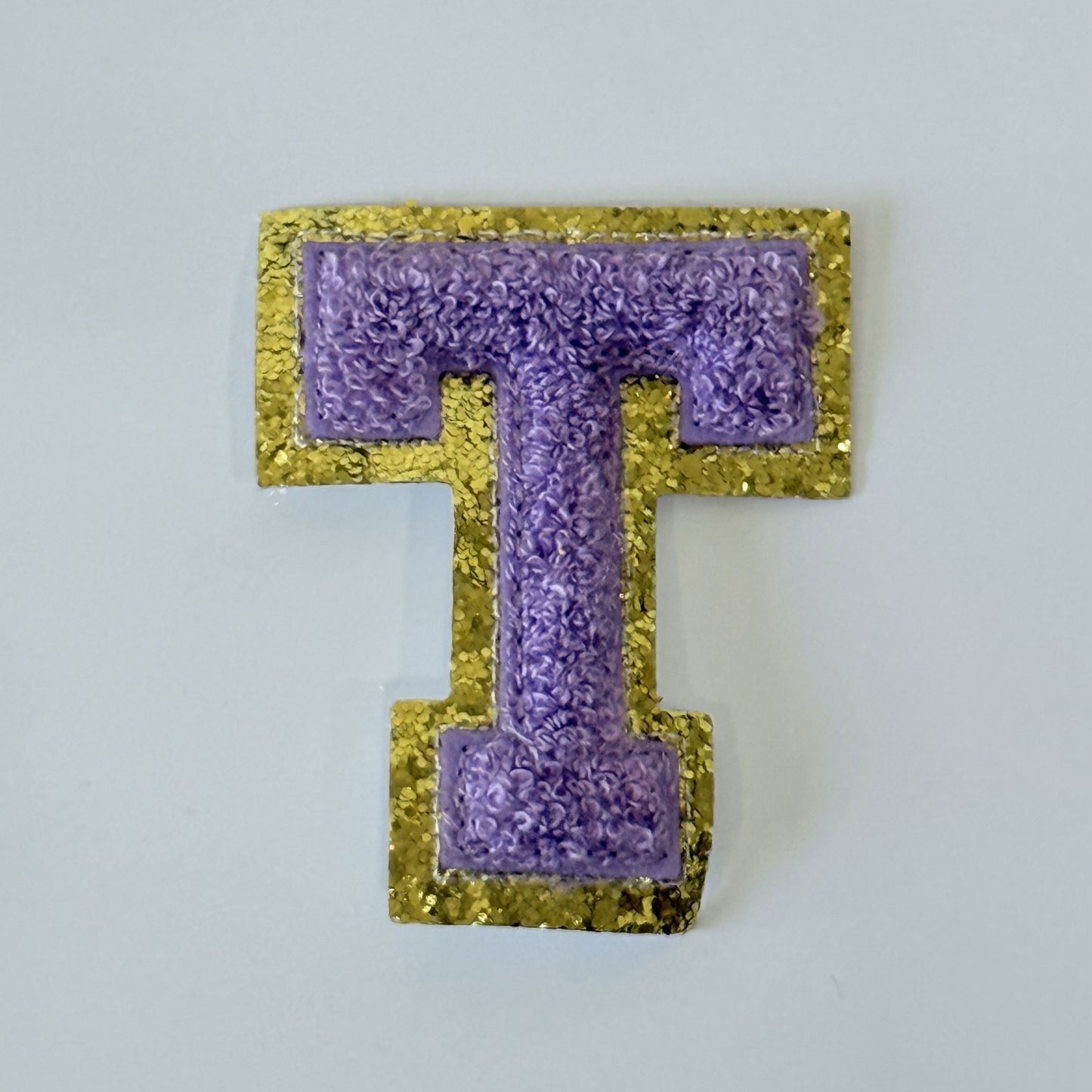 Iron On/Sew On 8cm Glitter Gold Edge Colorful Embroidered Letter "T''