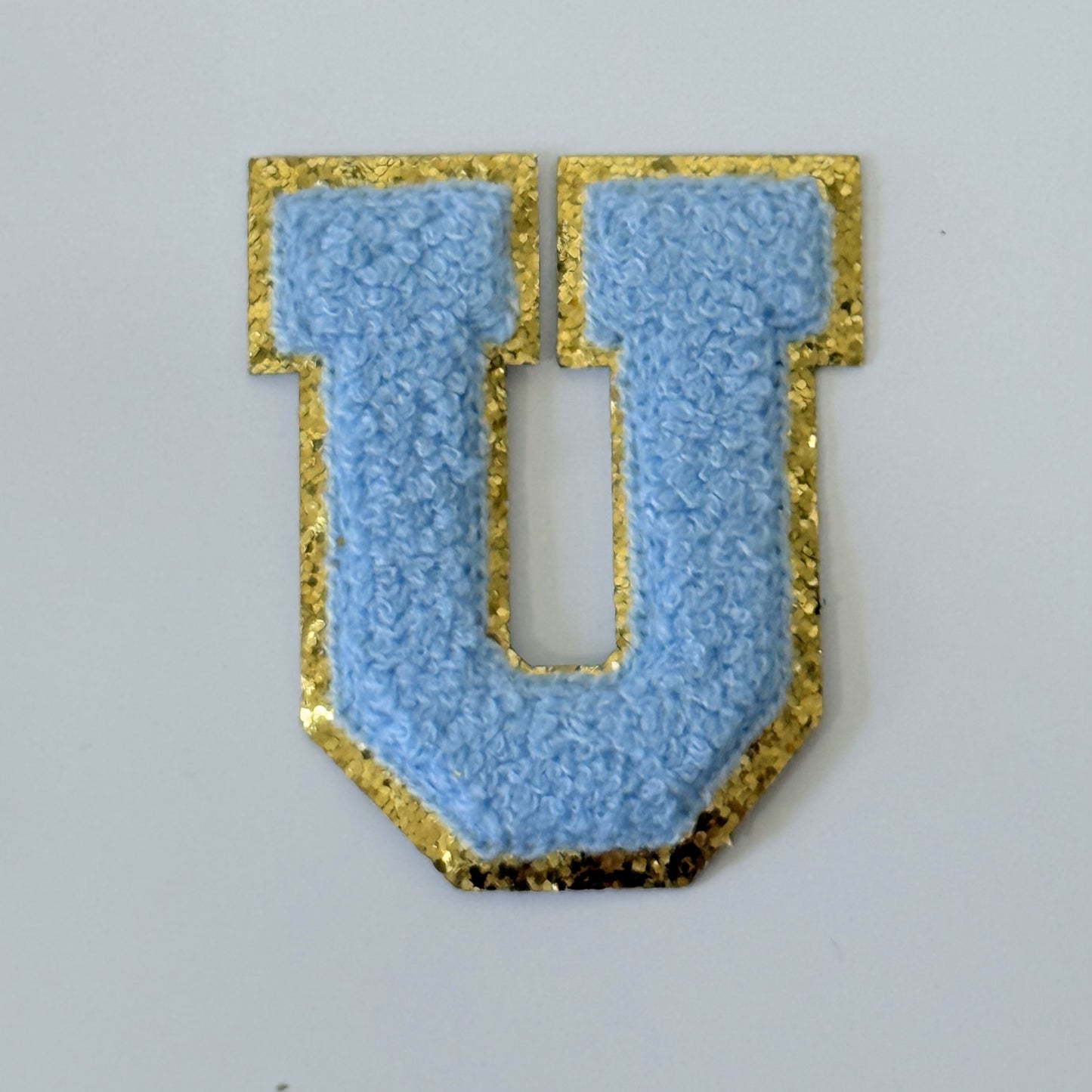 Iron On/Sew On 8cm Glitter Gold Edge Colorful Embroidered Letter "U''