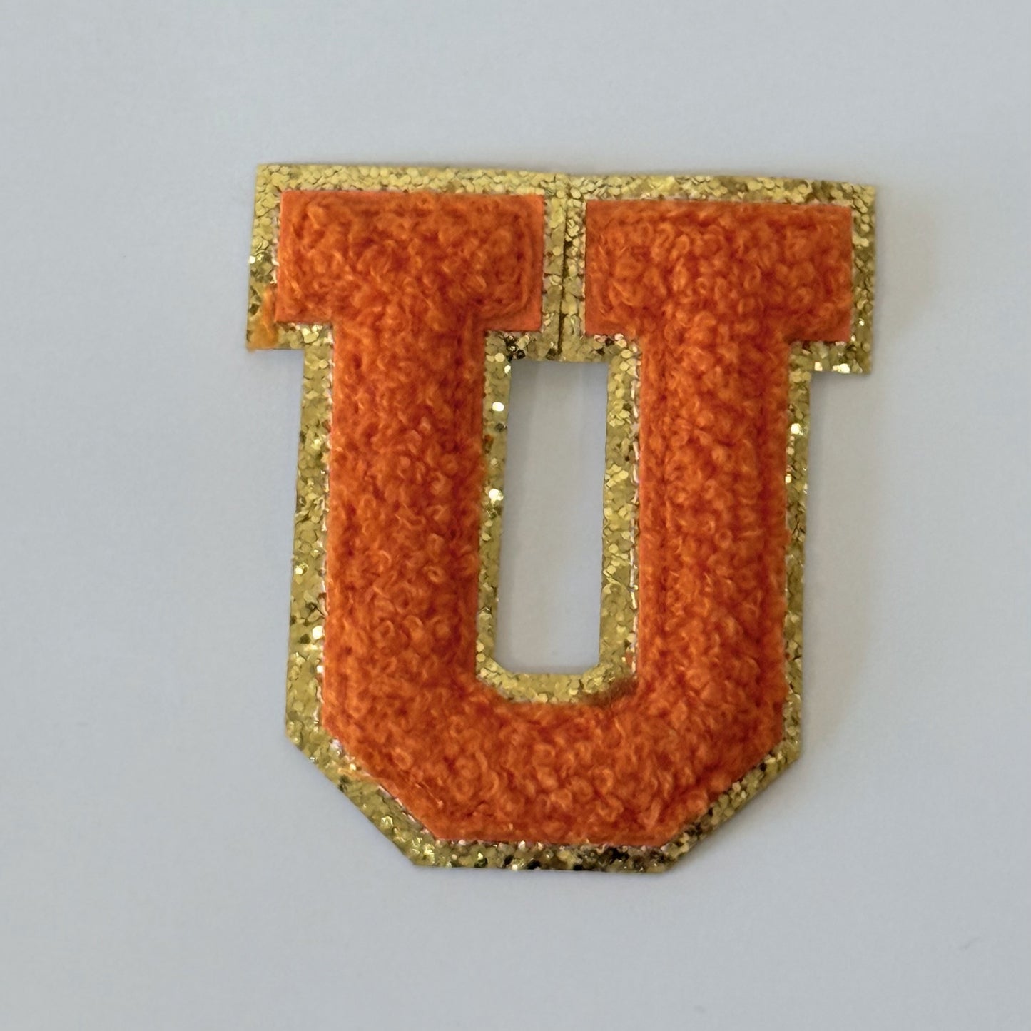 Iron On/Sew On 8cm Glitter Gold Edge Colorful Embroidered Letter "U''