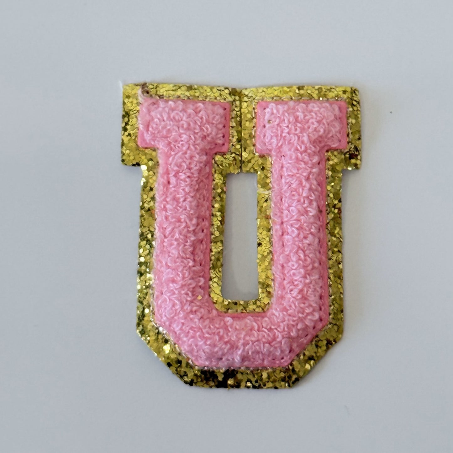 Iron On/Sew On 8cm Glitter Gold Edge Colorful Embroidered Letter "U''