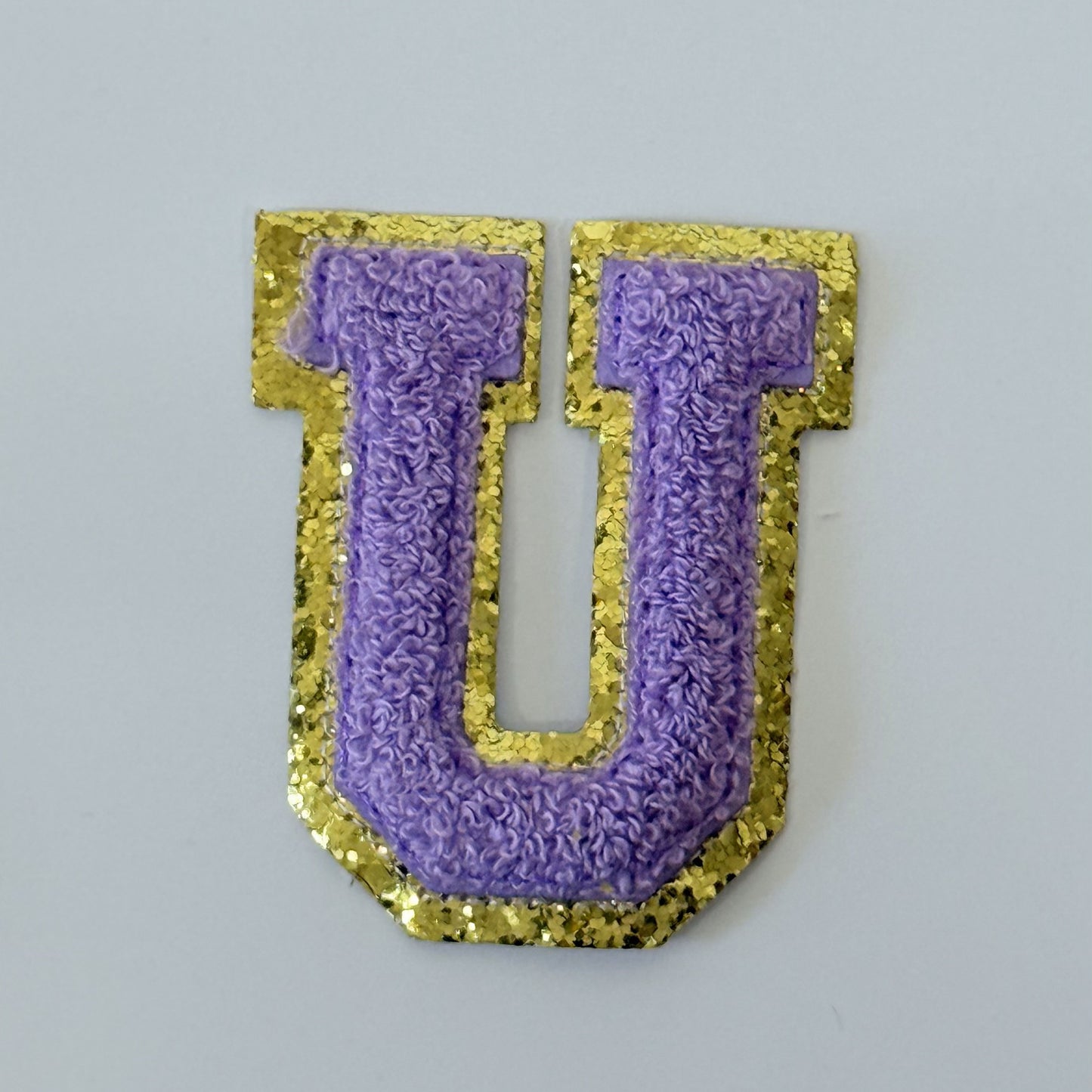 Iron On/Sew On 8cm Glitter Gold Edge Colorful Embroidered Letter "U''