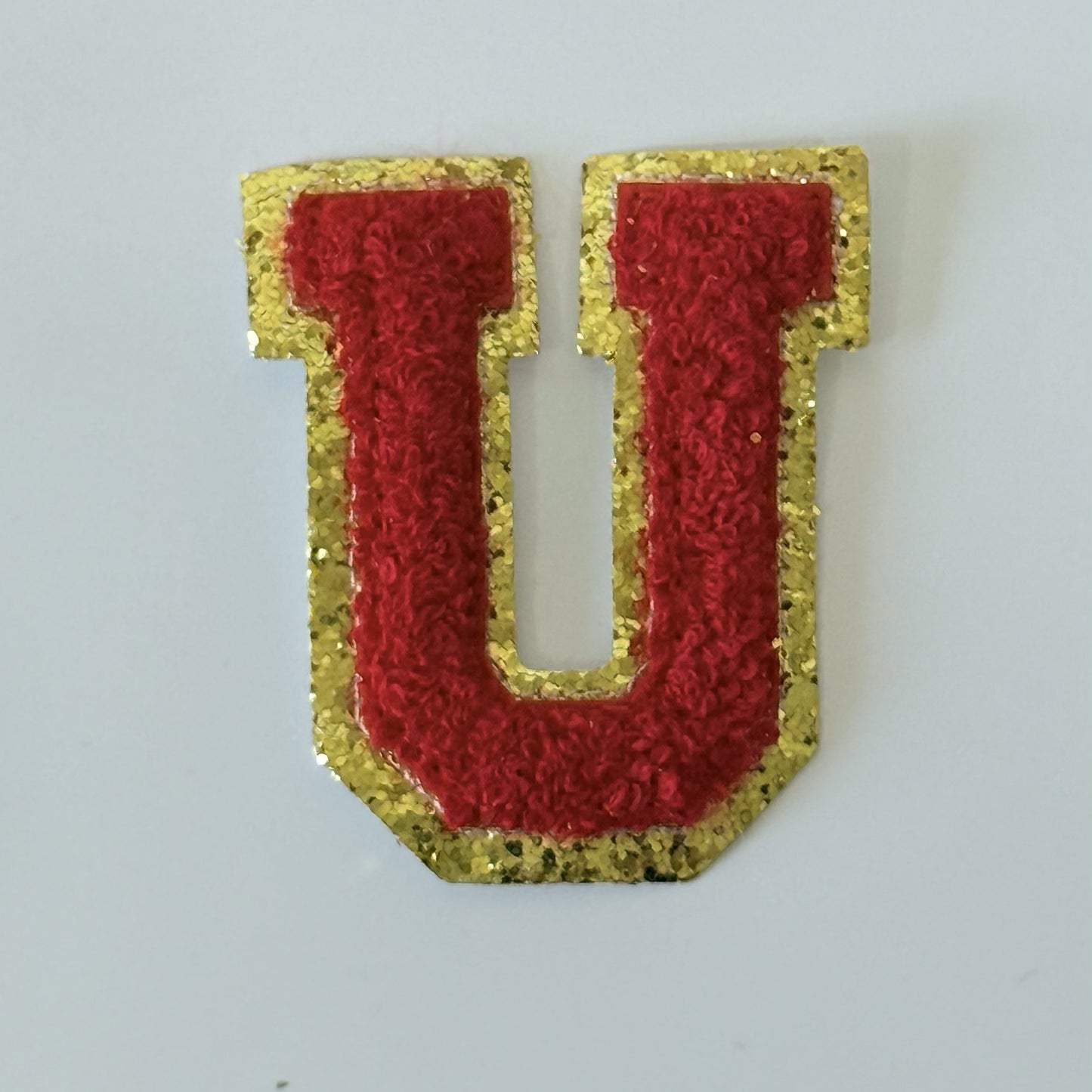 Iron On/Sew On 8cm Glitter Gold Edge Colorful Embroidered Letter "U''
