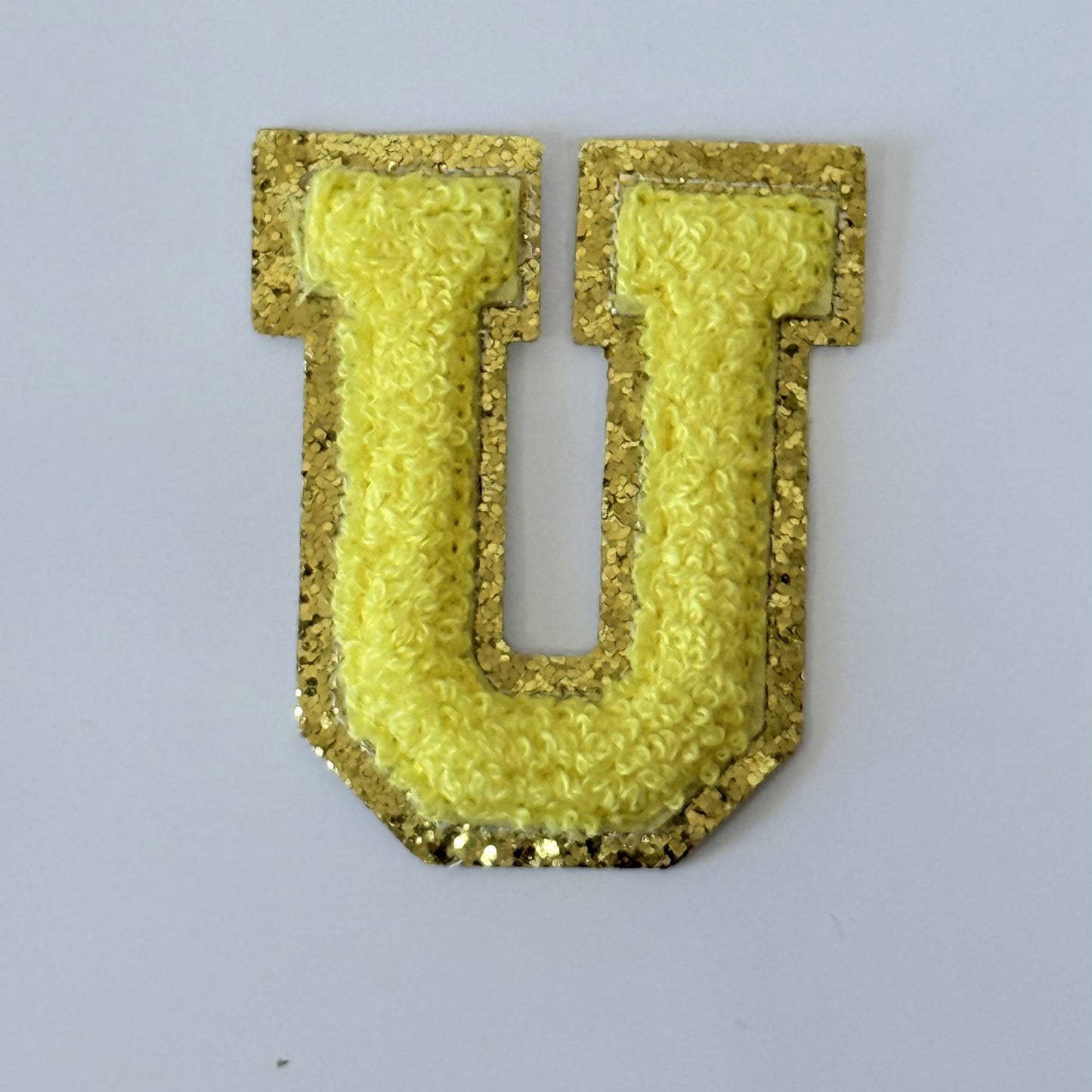 Iron On/Sew On 8cm Glitter Gold Edge Colorful Embroidered Letter "U''