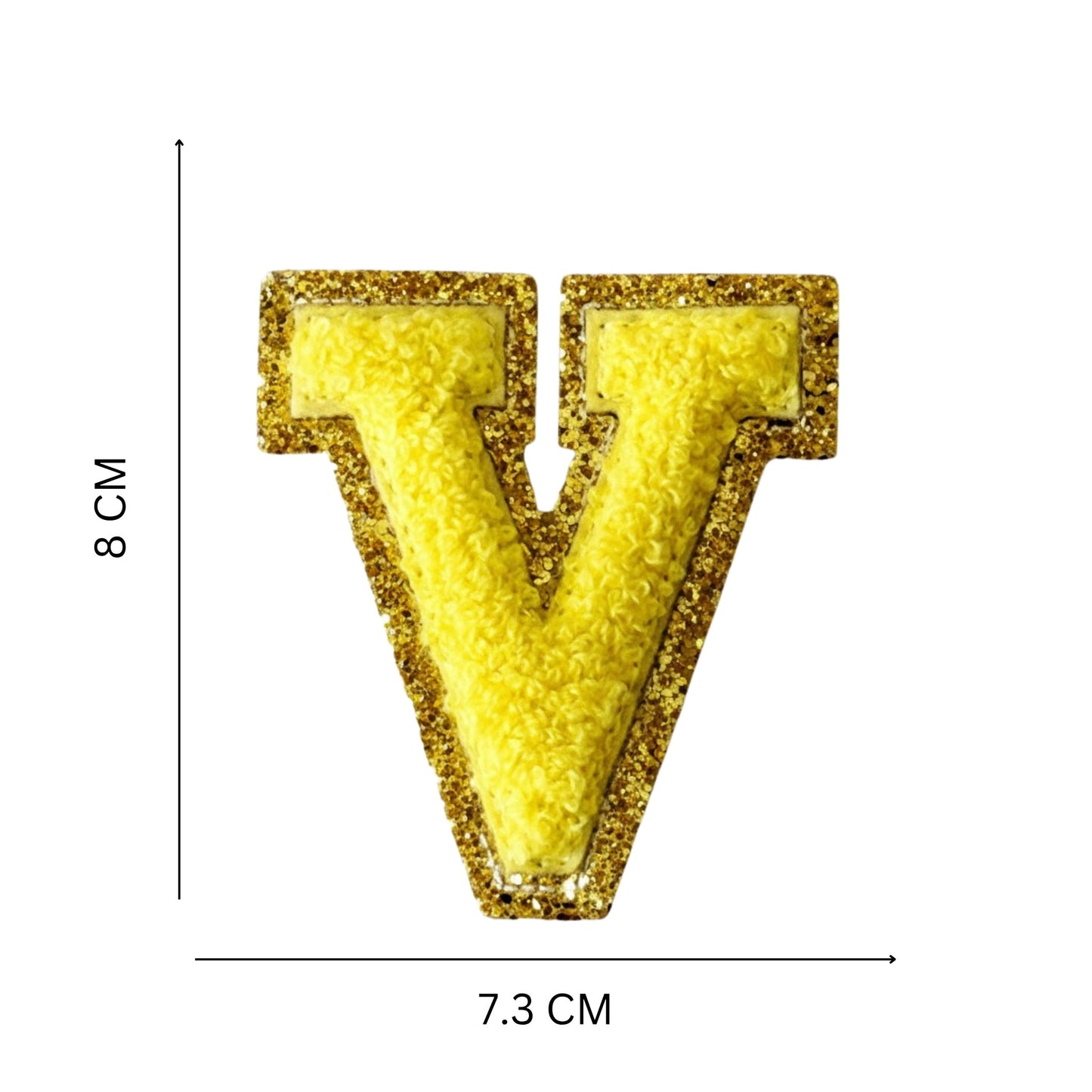 Iron On/Sew On Patch - Glitter Gold Edge Colorful Embroidered Letter "V''