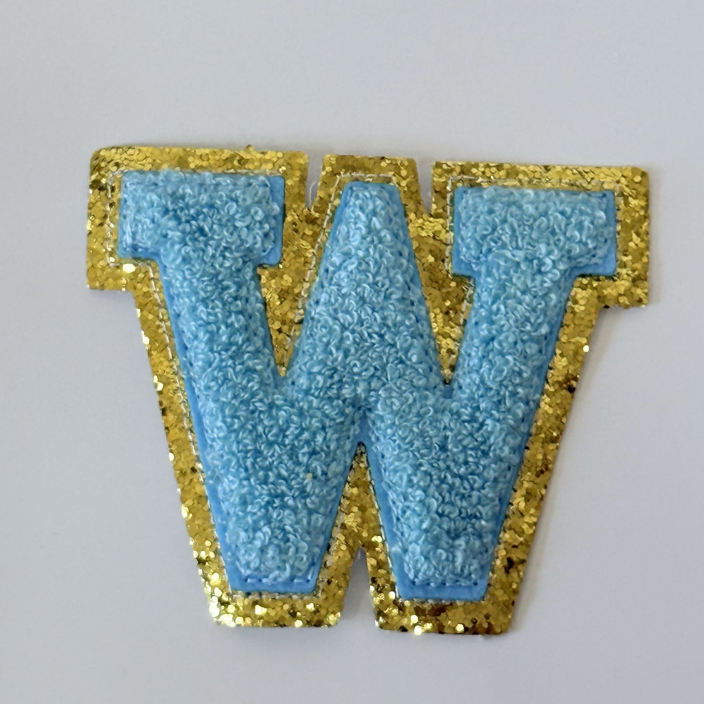Iron On/Sew On 8cm Glitter Gold Edge Colorful Embroidered Letter "W''