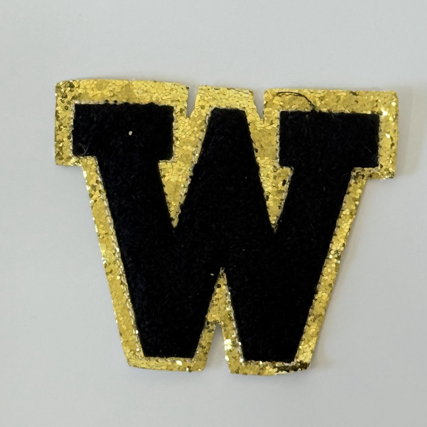 Iron On/Sew On 8cm Glitter Gold Edge Colorful Embroidered Letter "W''