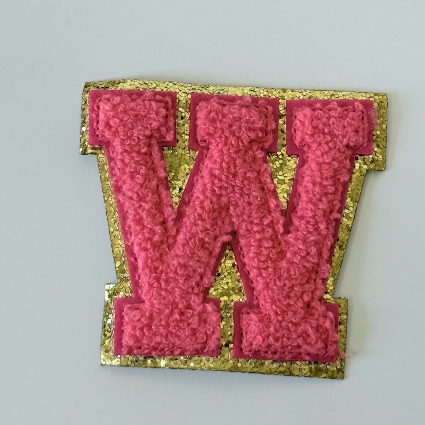 Iron On/Sew On 8cm Glitter Gold Edge Colorful Embroidered Letter "W''