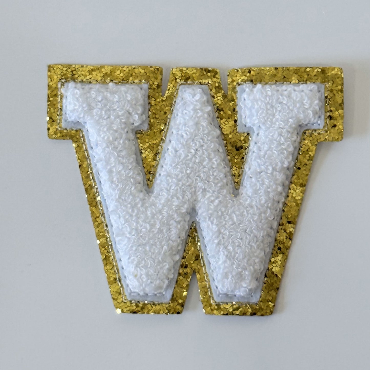 Iron On/Sew On 8cm Glitter Gold Edge Colorful Embroidered Letter "W''