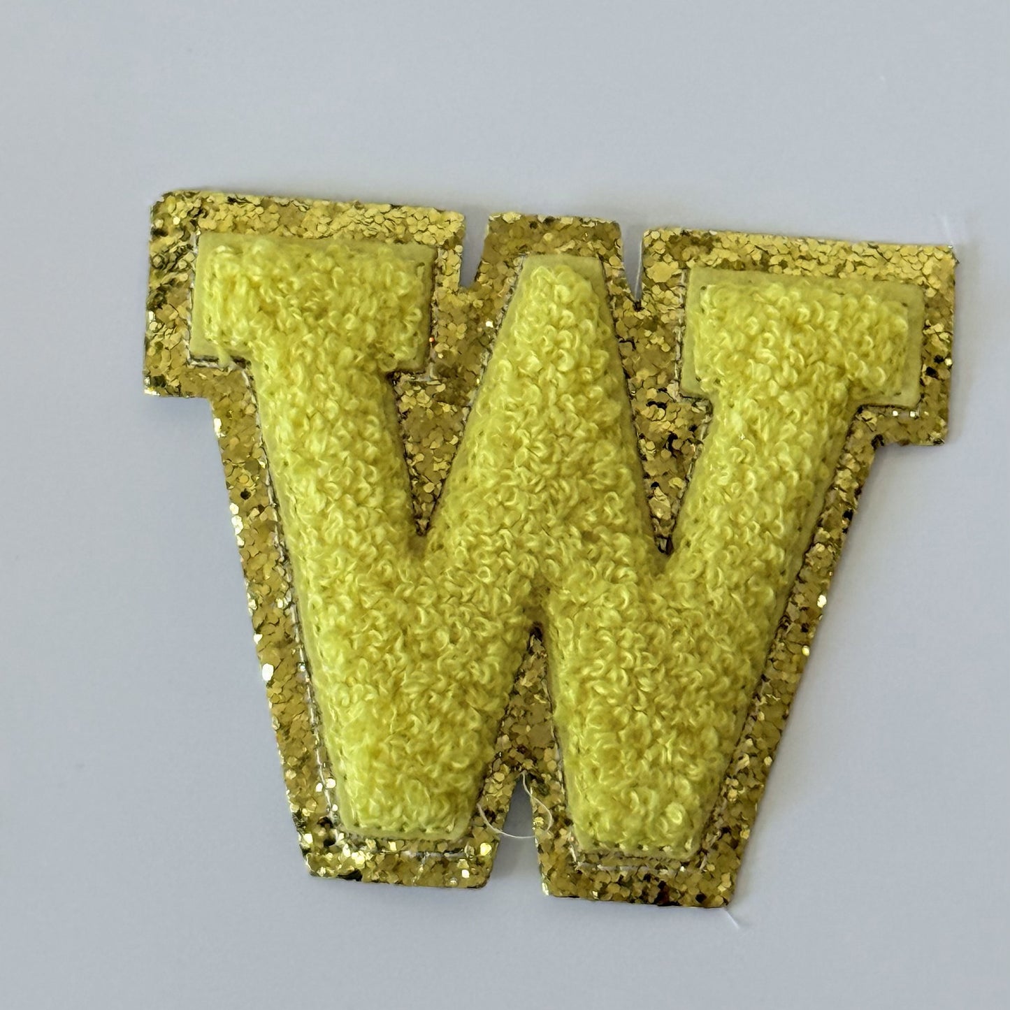 Iron On/Sew On 8cm Glitter Gold Edge Colorful Embroidered Letter "W''