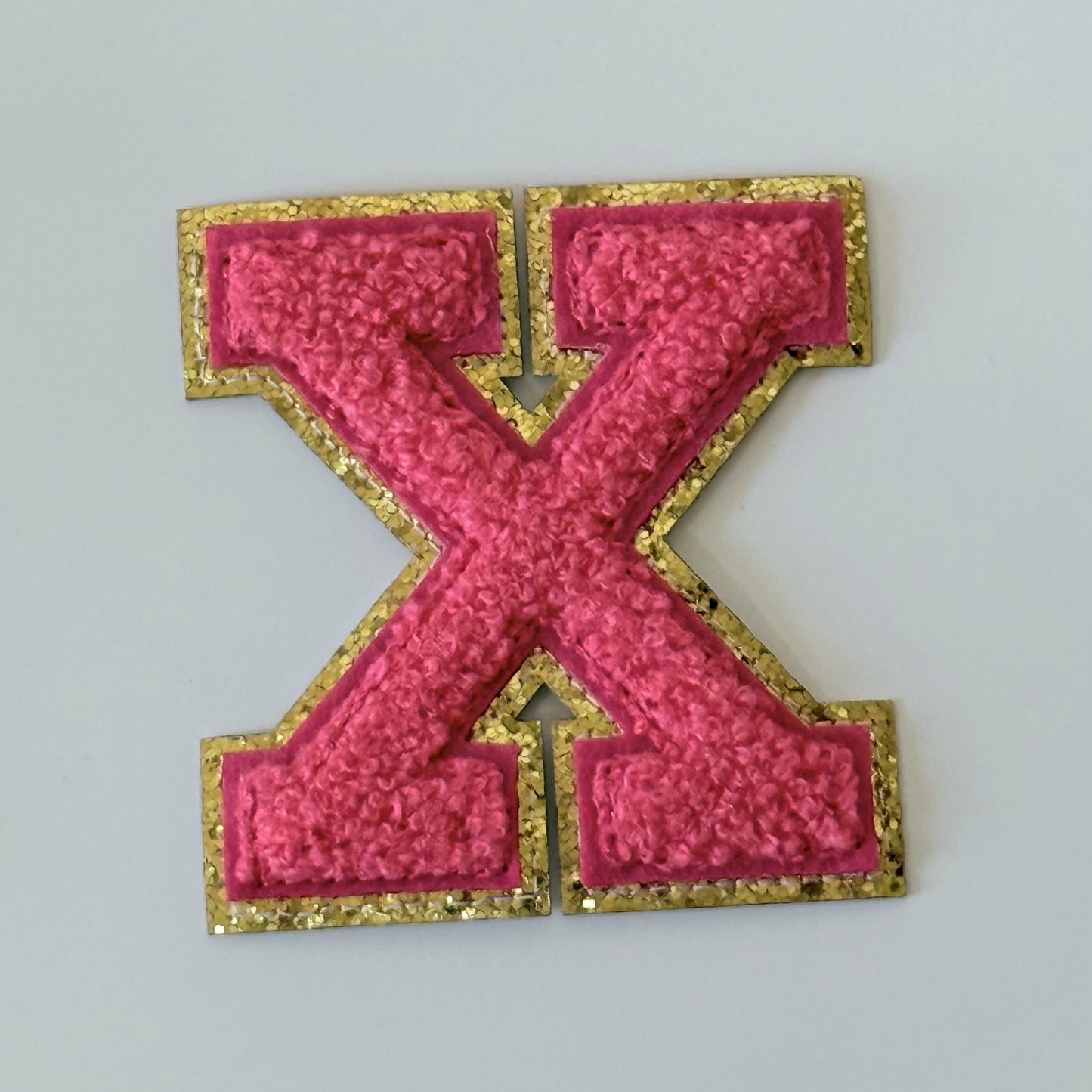 Iron On/Sew On 8cm Glitter Gold Edge Colorful Embroidered Letter "X''