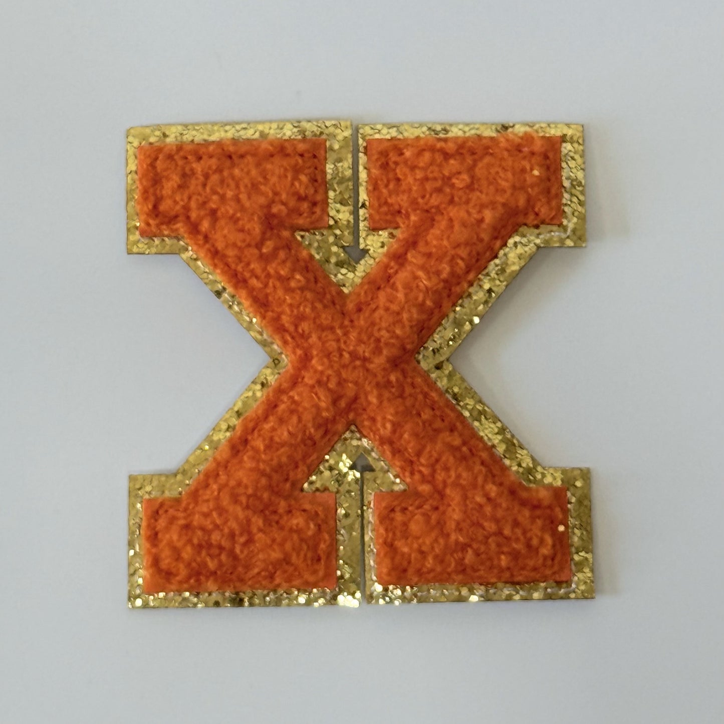 Iron On/Sew On 8cm Glitter Gold Edge Colorful Embroidered Letter "X''