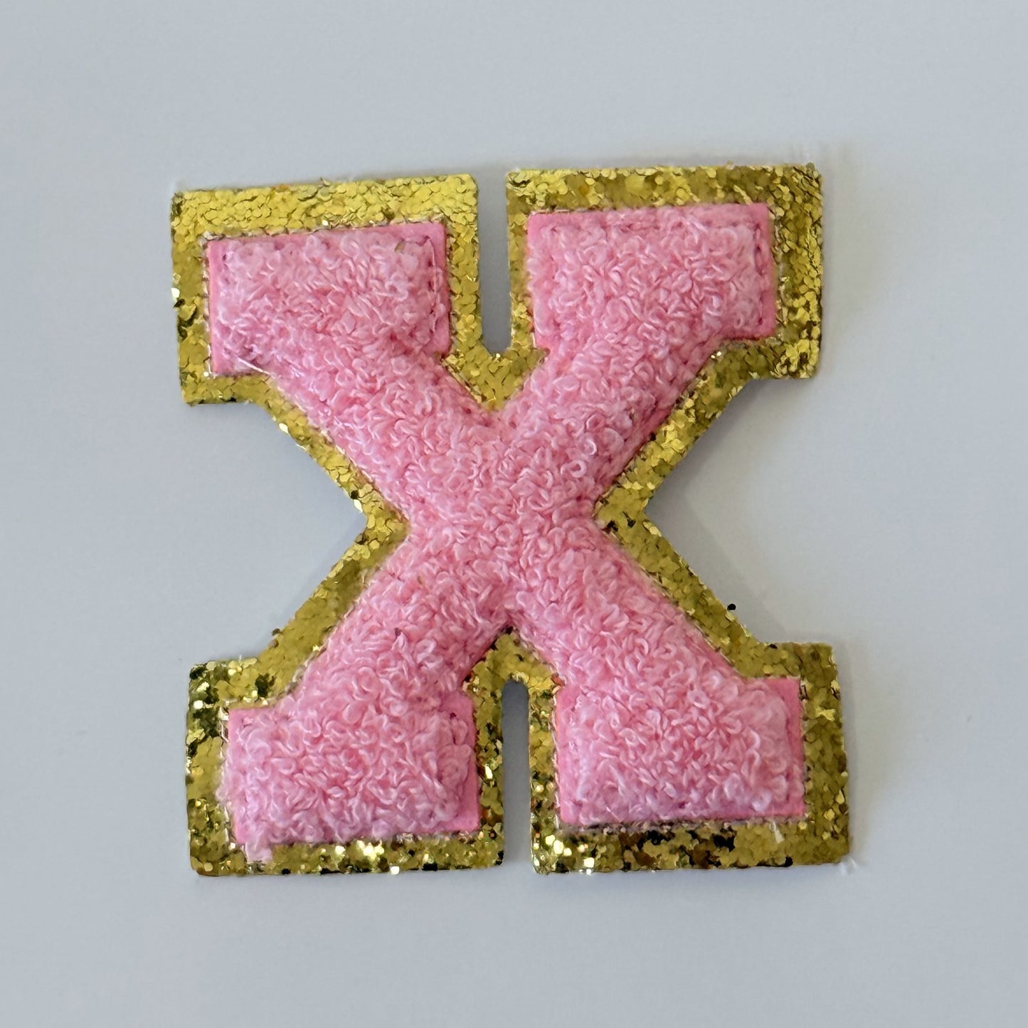 Iron On/Sew On 8cm Glitter Gold Edge Colorful Embroidered Letter "X''