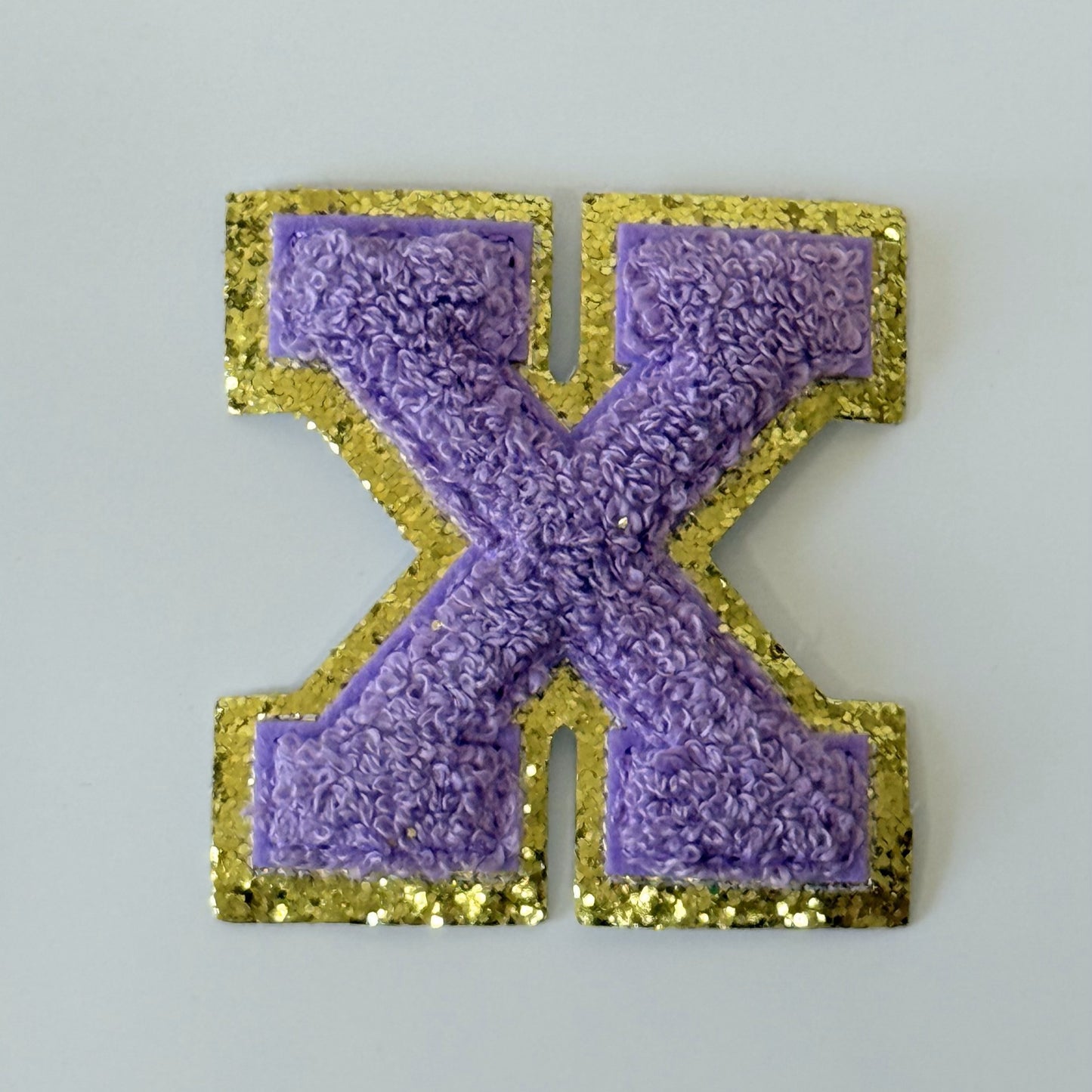 Iron On/Sew On 8cm Glitter Gold Edge Colorful Embroidered Letter "X''
