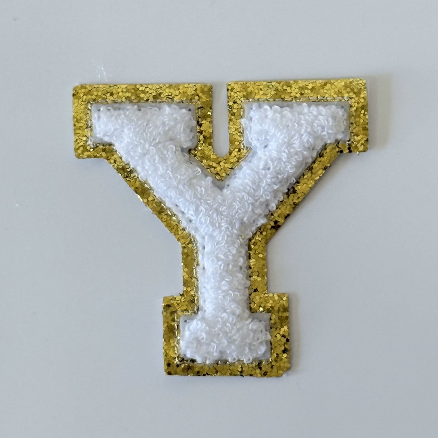 Iron On/Sew On 8cm Glitter Gold Edge Colorful Embroidered Letter "Y''