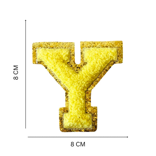 Iron On/Sew On 8cm Glitter Gold Edge Colorful Embroidered Letter "Y''