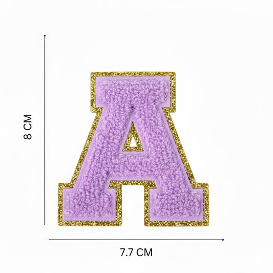 Iron On/Sew On 8cm Glitter Gold Edge Colorful Embroidered Letter "A"