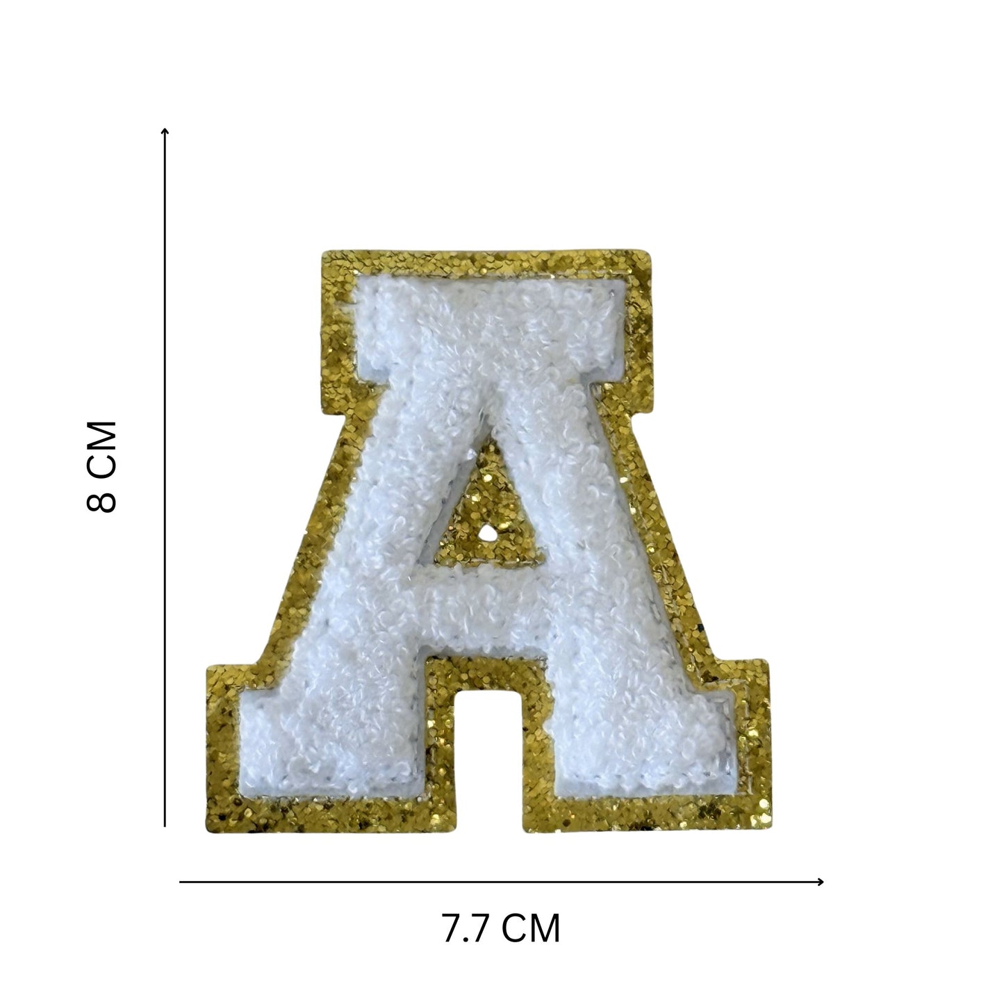 Iron On/Sew On 8cm Glitter Gold Edge Colorful Embroidered Letter "A"