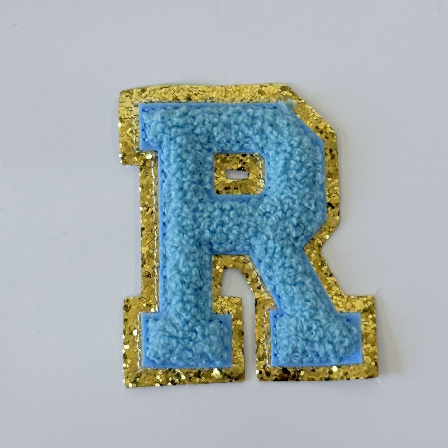 Iron On/Sew On 8cm Glitter Gold Edge Colorful Embroidered Letter "R''