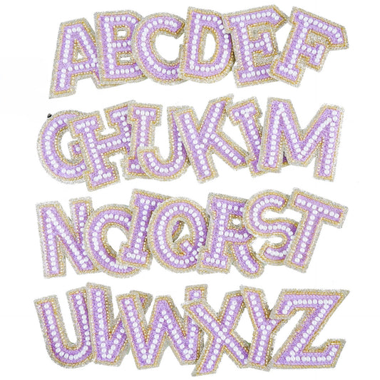 Iron On/Sew On Premium Quality Glitter Pearl Letters Patches, Size 6.5 Cm Height