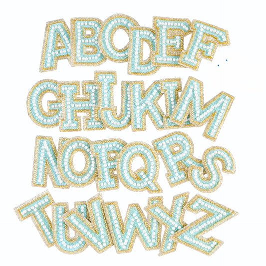 Iron On/Sew On Premium Quality Glitter Pearl Letters Patches, Size 6.5 Cm Height