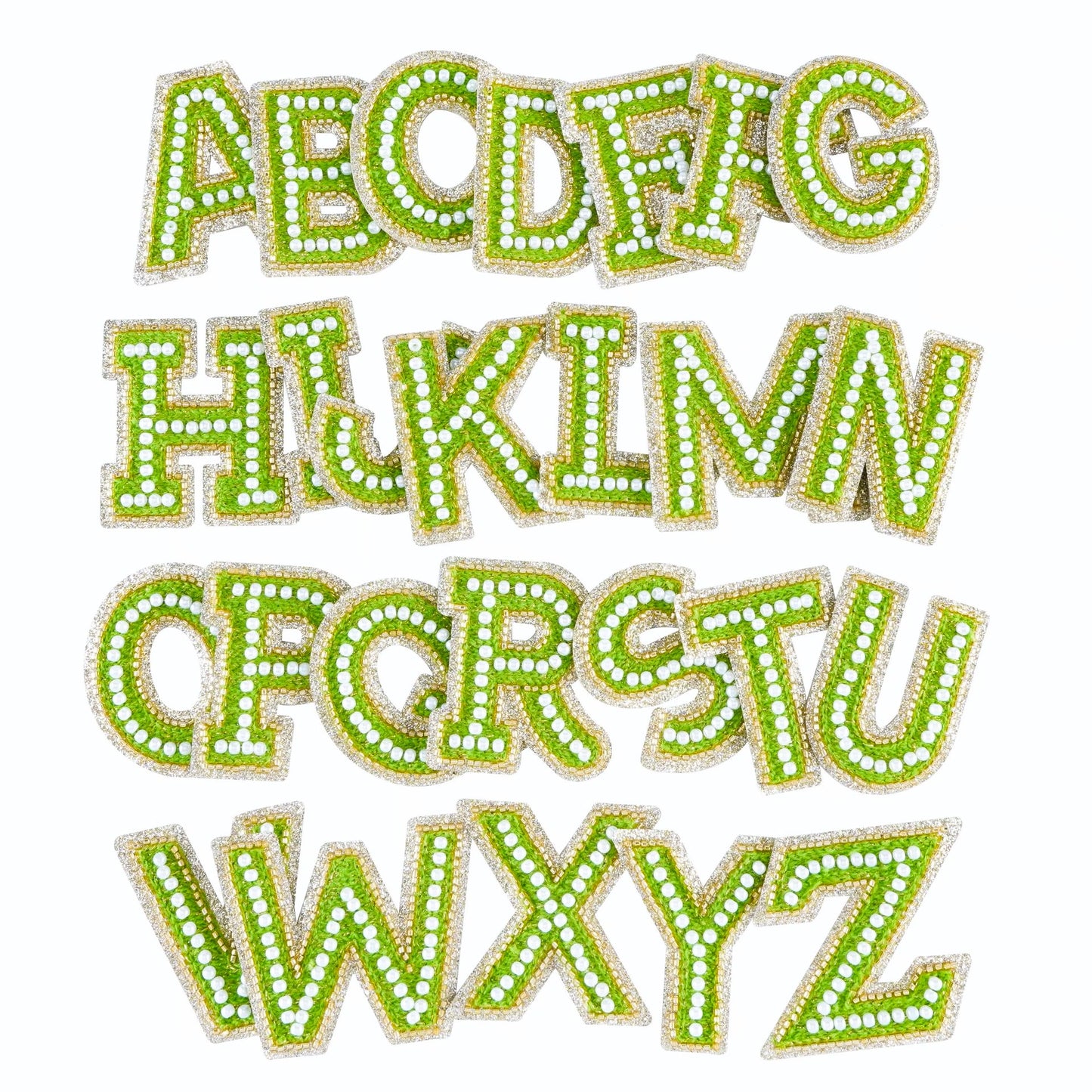 Iron On/Sew On Premium Quality Glitter Pearl Letters Patches, Size 6.5 Cm Height