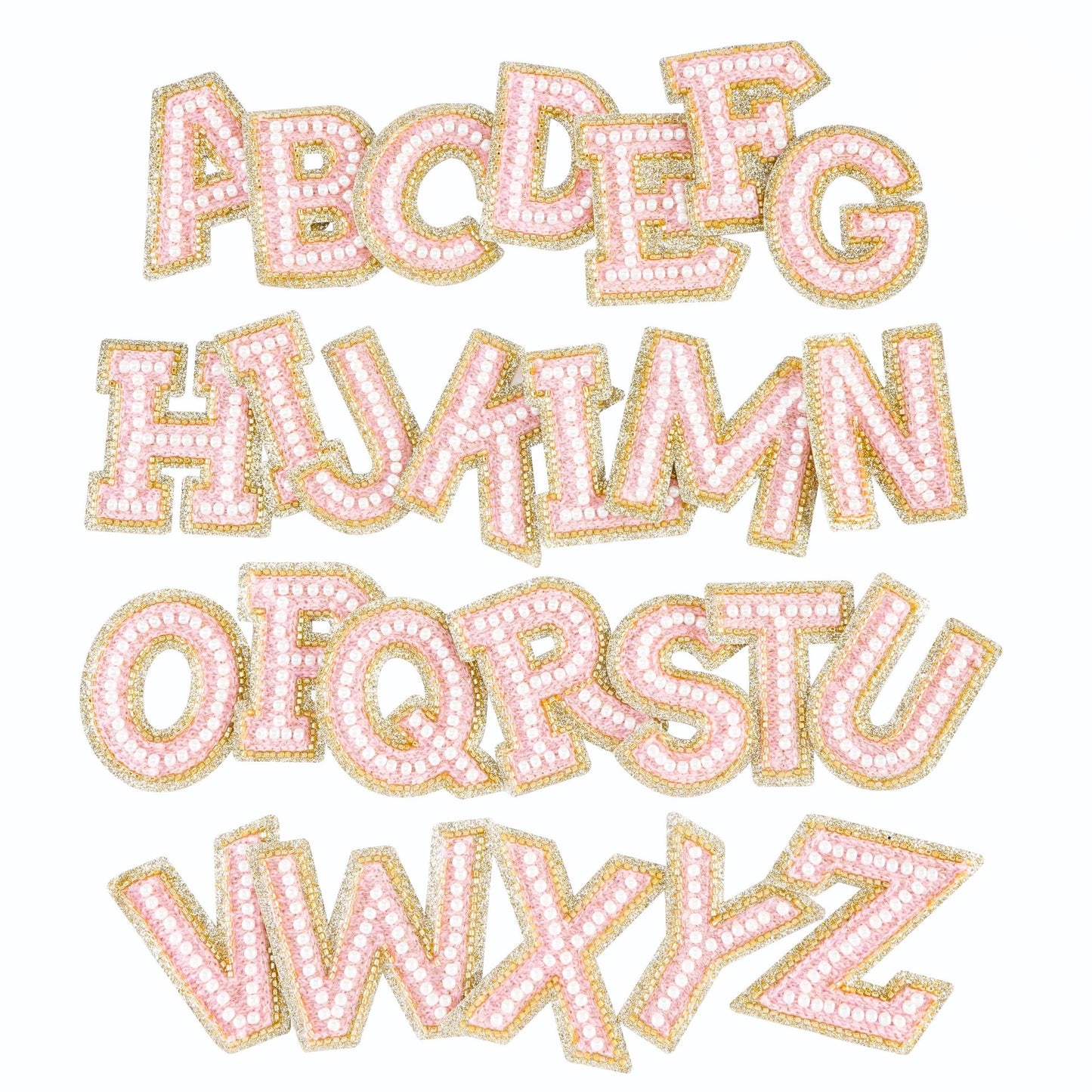 Iron On/Sew On Premium Quality Glitter Pearl Letters Patches, Size 6.5 Cm Height
