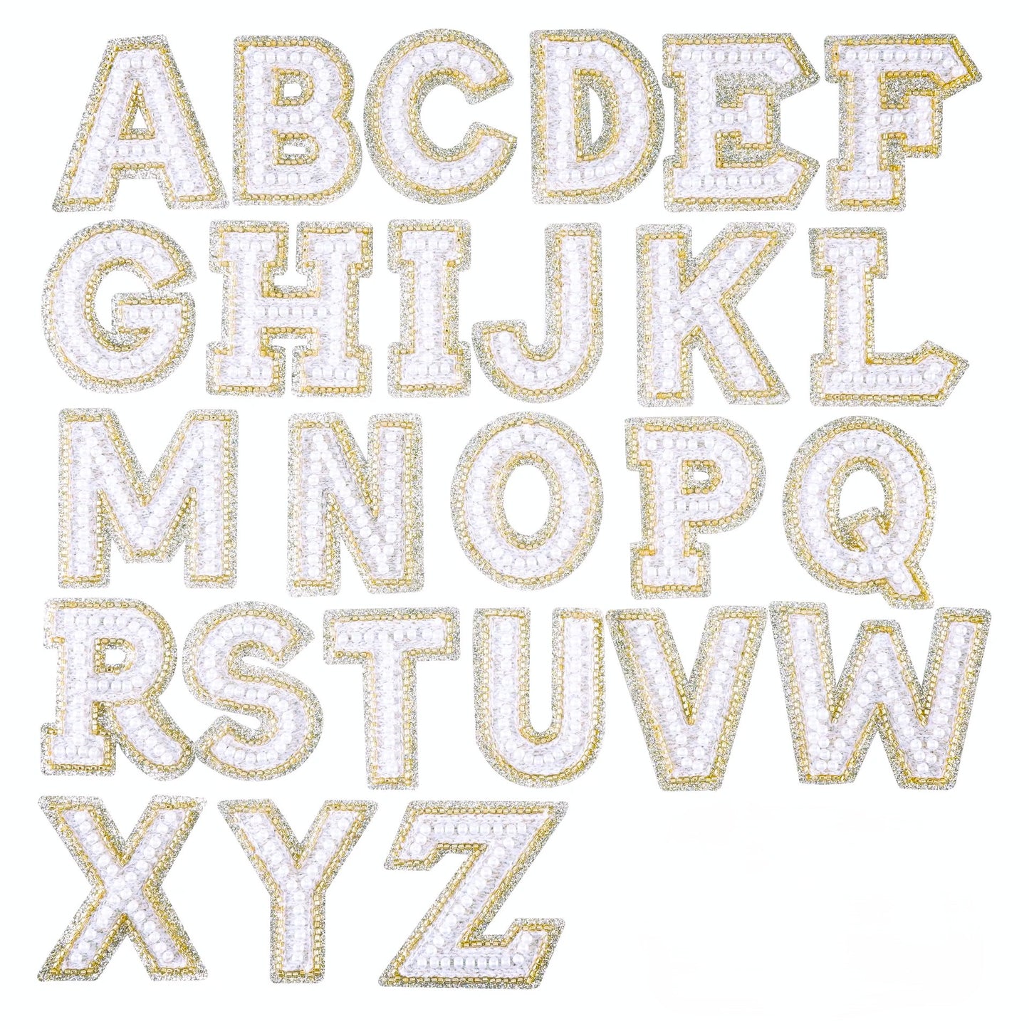Iron On/Sew On Premium Quality Glitter Pearl Letters Patches, Size 6.5 Cm Height