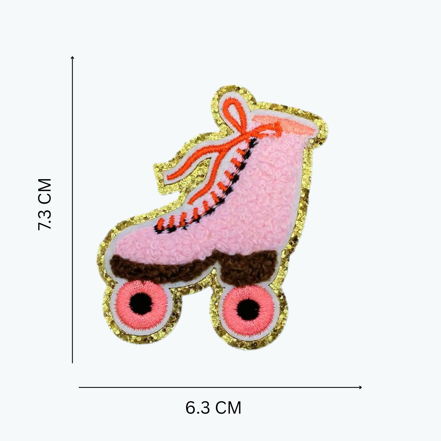 Iron-On & Sew-On Roller Skates Chenille Patch in Pink with Gold Edges