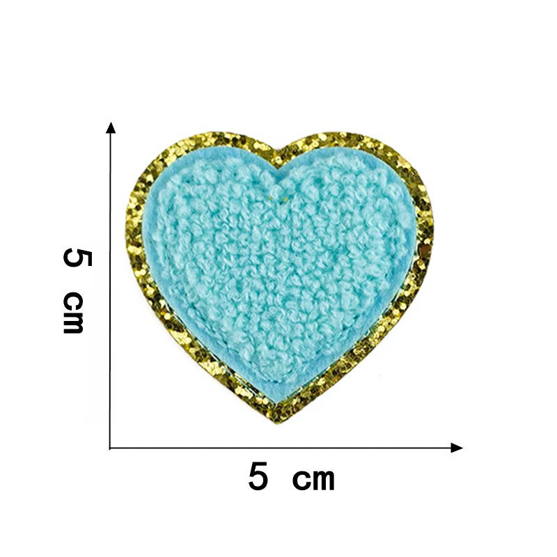 Iron-on/Sew-on Colorful Chenille Heart Patch – 5 cm x 5 cm Soft Towel Texture for Jackets, Bags, Hoodies & DIY Crafts
