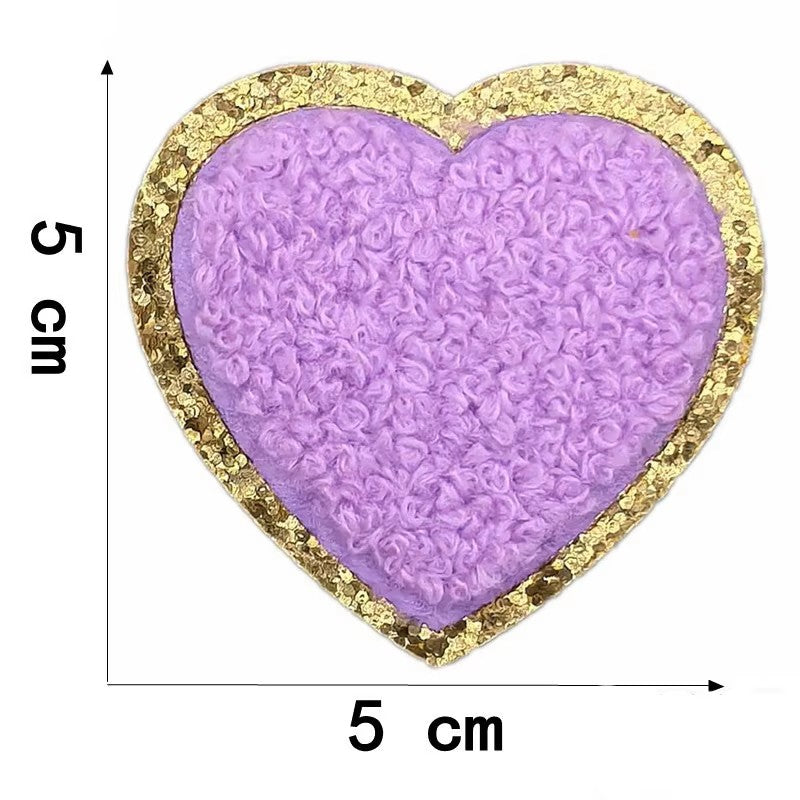 Iron-on/Sew-on Colorful Chenille Heart Patch – 5 cm x 5 cm Soft Towel Texture for Jackets, Bags, Hoodies & DIY Crafts