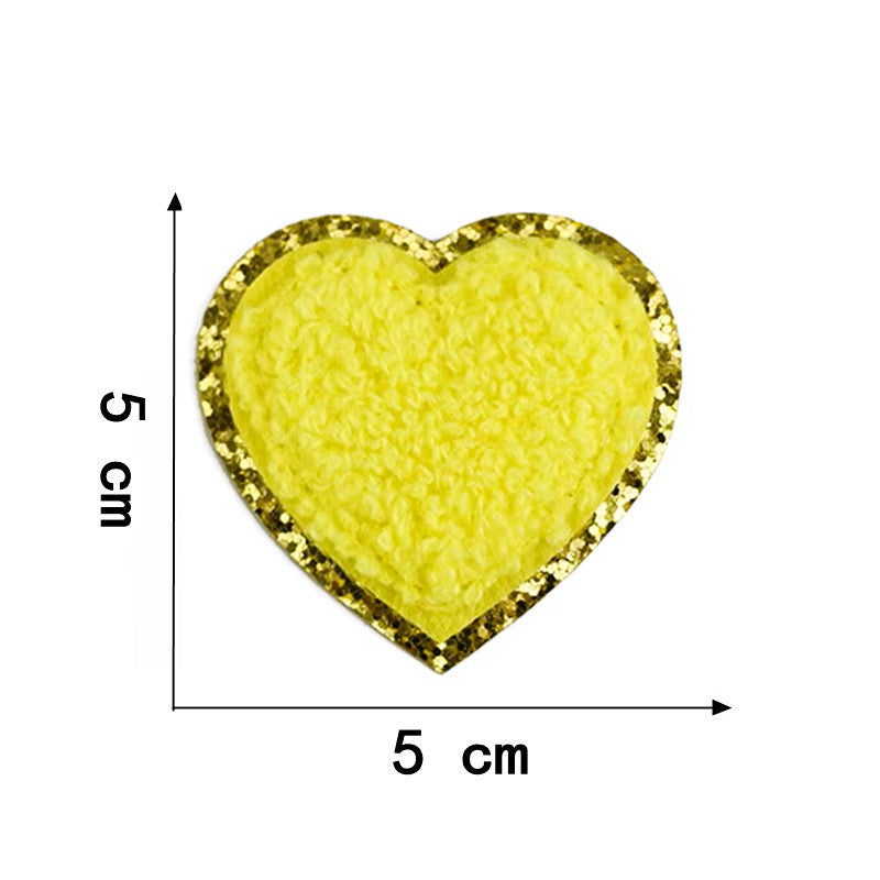 Iron-on/Sew-on Colorful Chenille Heart Patch – 5 cm x 5 cm Soft Towel Texture for Jackets, Bags, Hoodies & DIY Crafts