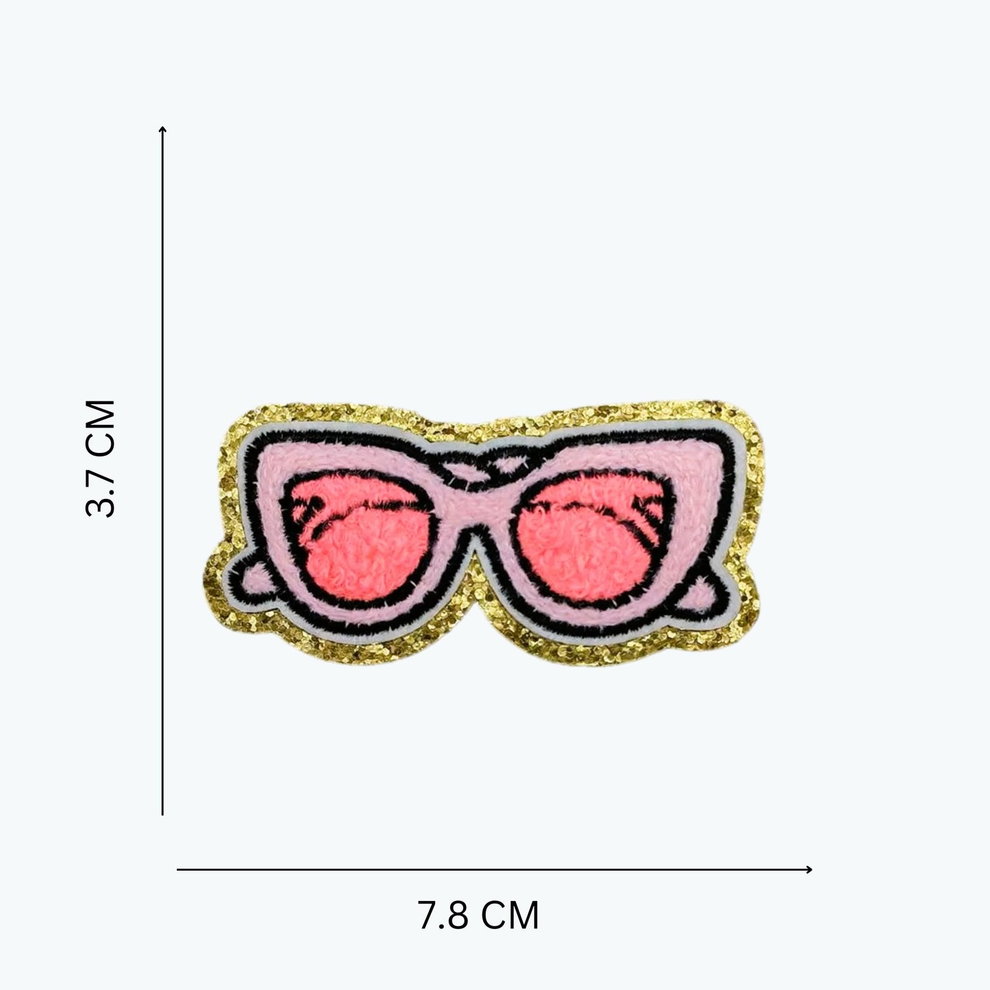 Pink Sunglasses Chenille Patch – Gold Edge – Iron-On & Sew-On