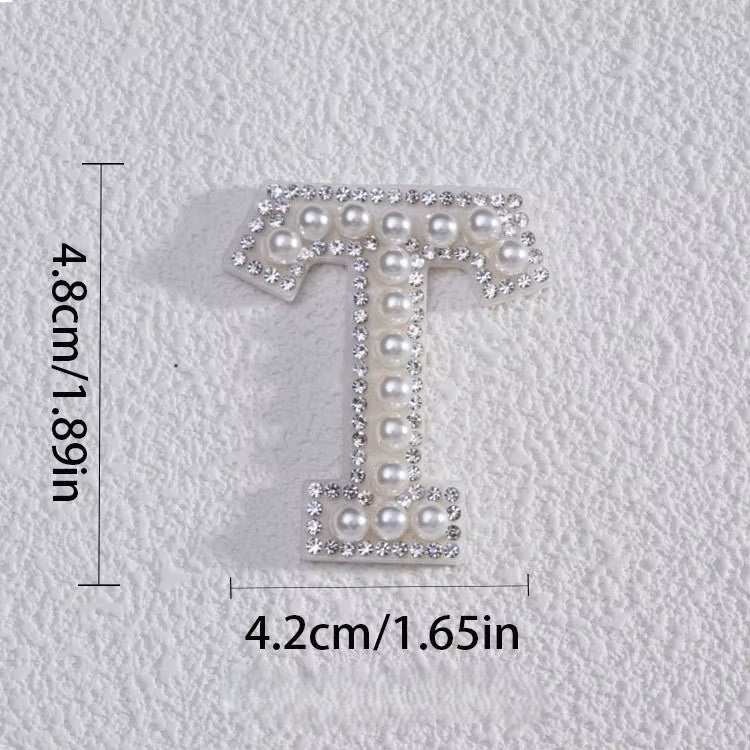 Self-Adhesive 4.5CM Pearl Rhinestone Alphabet Patch – A–Z Fabric Letter Stickers for DIY Bags, Clothes & Decoration