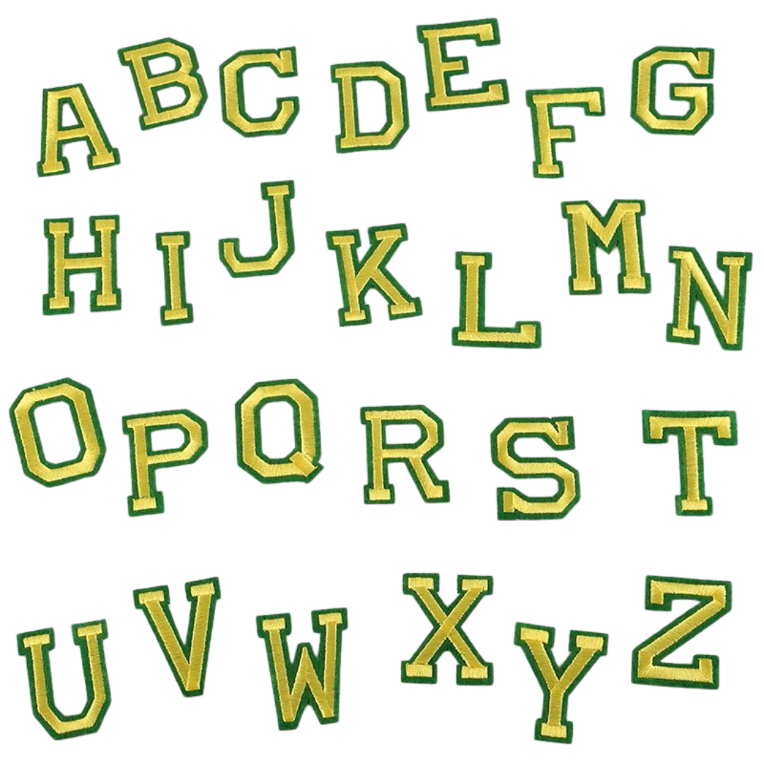 Iron On/ Sew On Varsity Letter Patch Set – Yellow with Green Border