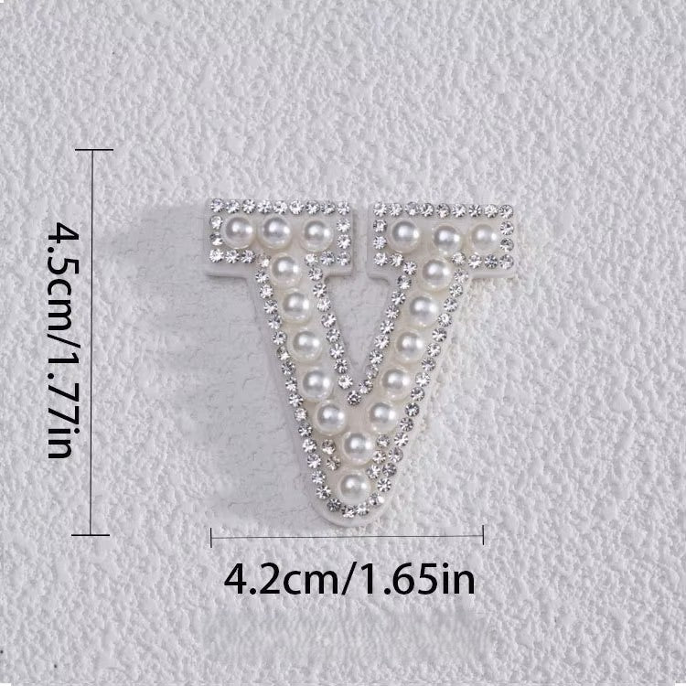 Self-Adhesive 4.5CM Pearl Rhinestone Alphabet Patch – A–Z Fabric Letter Stickers for DIY Bags, Clothes & Decoration