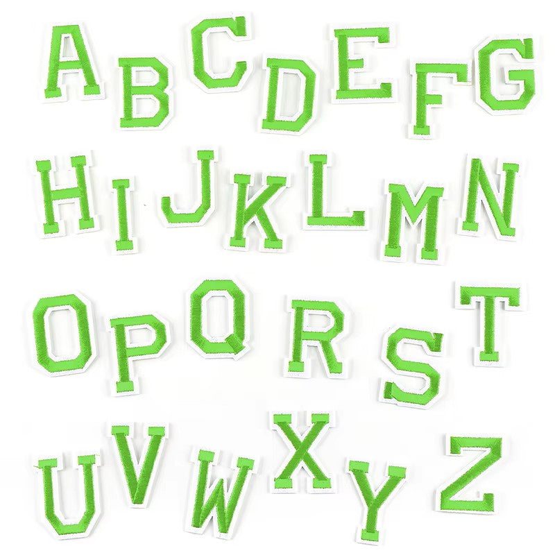 Iron On/ Sew On Varsity Letter Patches, Size 5 cm Height - Neon Green. Orange, Red