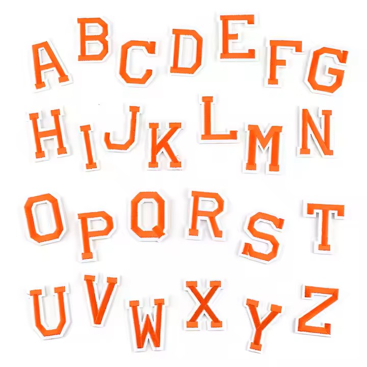 Iron On/ Sew On Varsity Letter Patches, Size 5 cm Height - Neon Green. Orange, Red