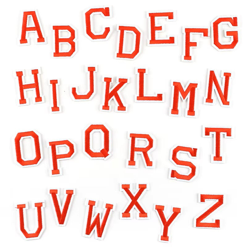 Iron On/ Sew On Varsity Letter Patches, Size 5 cm Height - Neon Green. Orange, Red