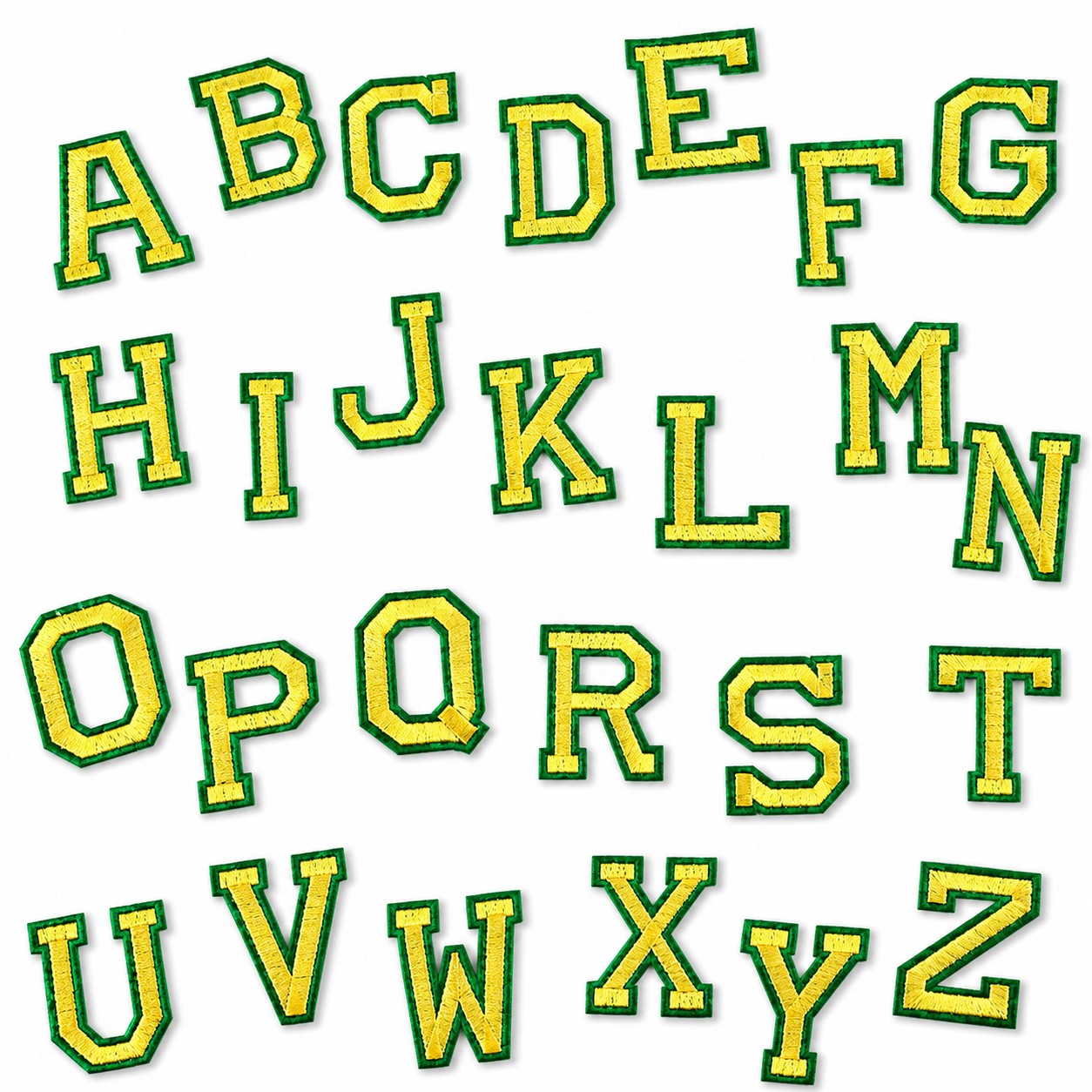 Iron On/Sew On Varsity Letter Patches - Yellow with Green Border