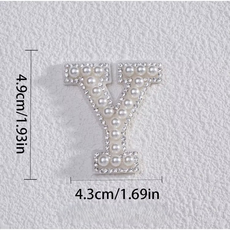 Self-Adhesive 4.5CM Pearl Rhinestone Alphabet Patch – A–Z Fabric Letter Stickers for DIY Bags, Clothes & Decoration