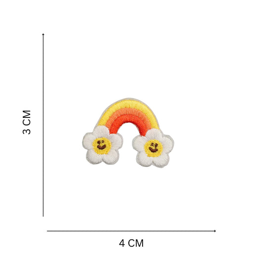 Mini Rainbow with Happy Flowers Embroidered Iron On Patch for Apparel, Accessories & DIY