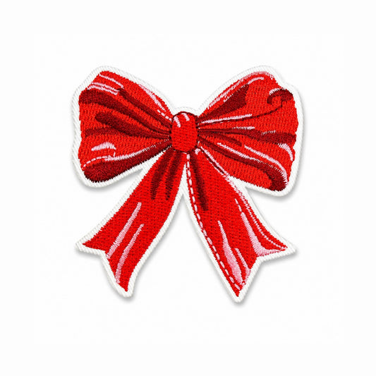 Classic Red Bow Embroidered Iron On Patch
