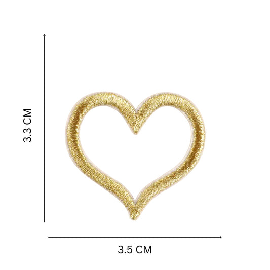 Gold Heart Embroidered Iron On Patch