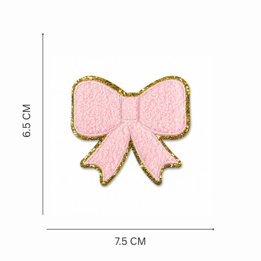 Pink Bow Chenille Iron On Patch