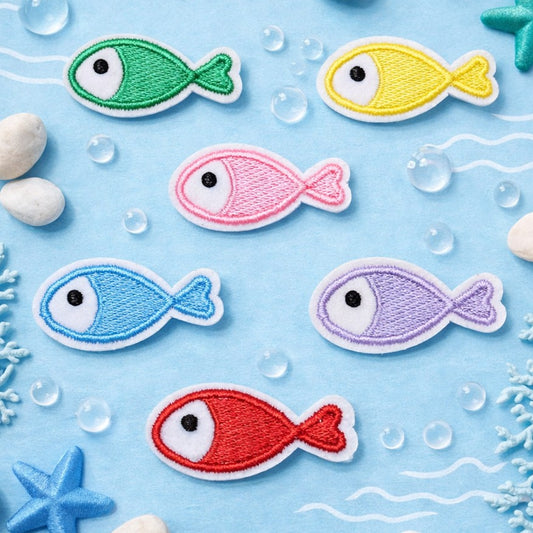 Mini Embroidered Iron On Fish Patches -Set of 6