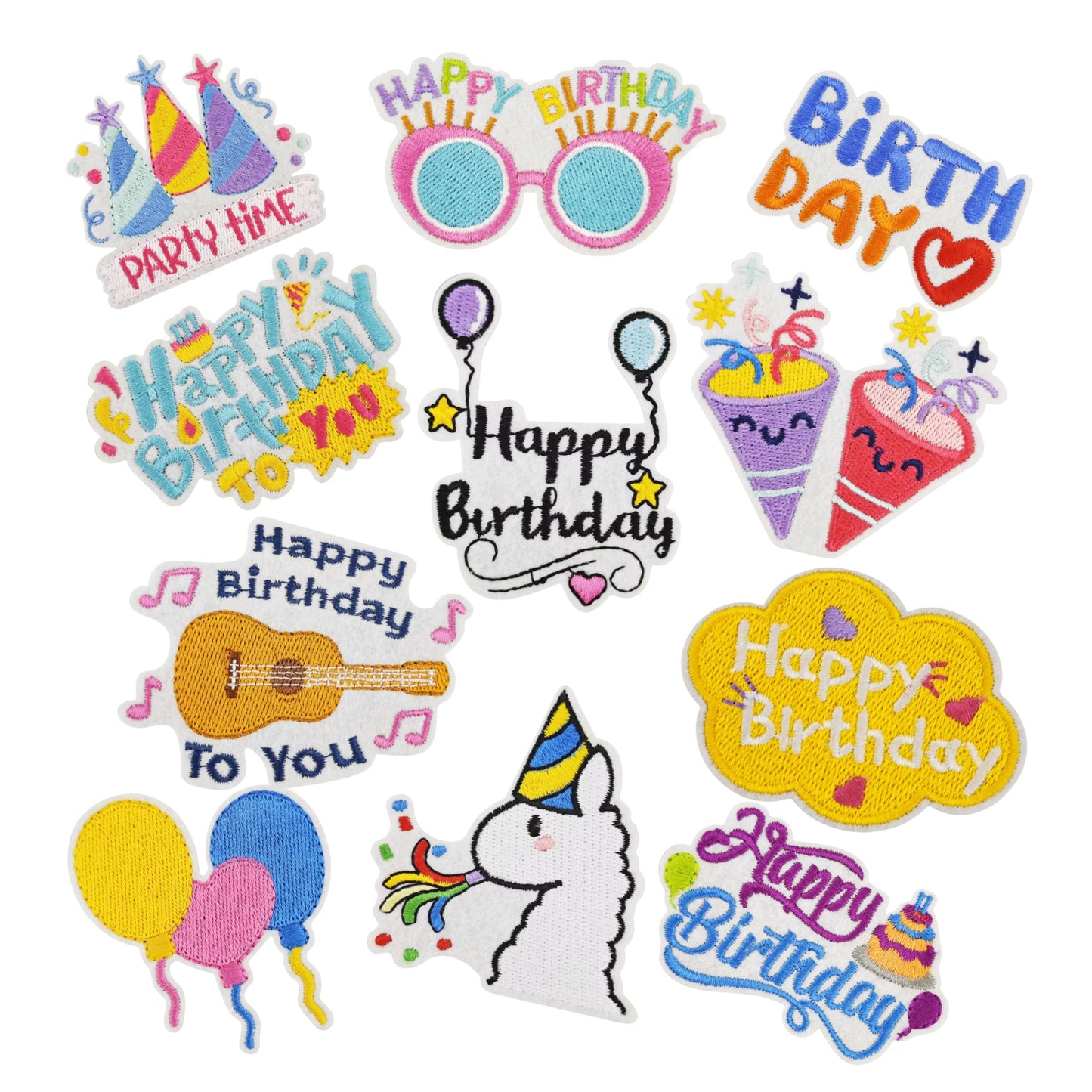 Birthday Theme Embroidered Iron On Patches - Set of 11