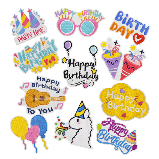 Birthday Theme Embroidered Iron On Patch Set for Kids Clothing Bags and DIY Projects 11 Pieces